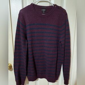 J. Crew Men's Burgundy and Navy Striped Crewneck Sweater